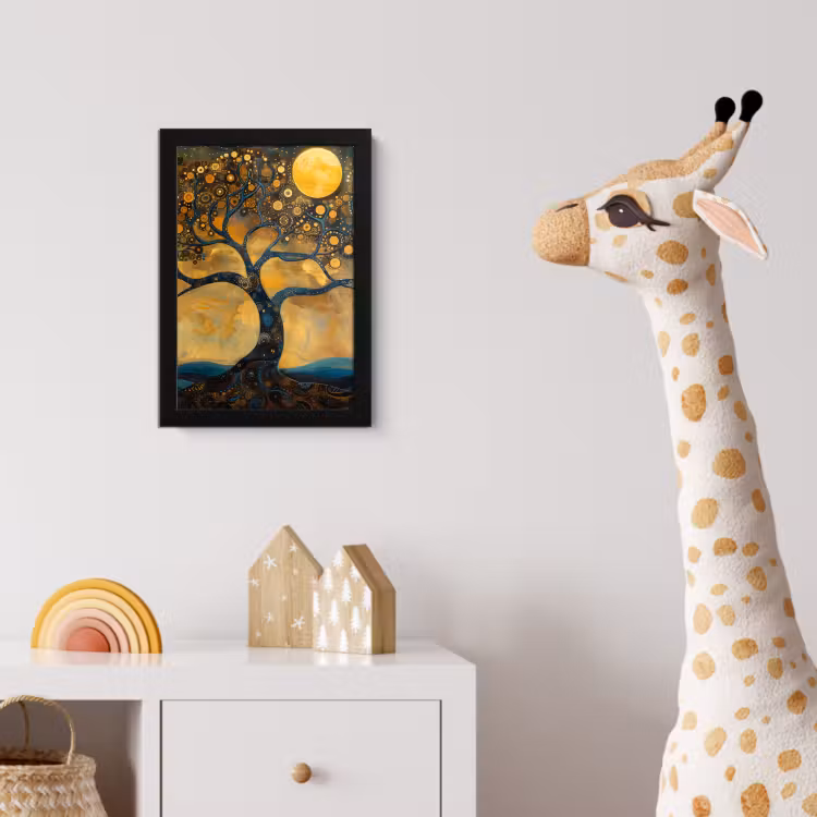 Bilder mit Rahmen - Baum - Mond - Blumen - Gold - Kunst — 5
