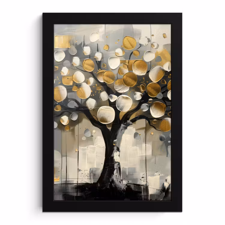 Bilder mit Rahmen - Baum - Abstrakt - Beige - Gold - Schwarz — 1