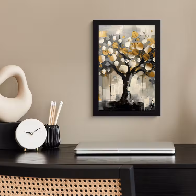 Bilder mit Rahmen - Baum - Abstrakt - Beige - Gold - Schwarz — 2