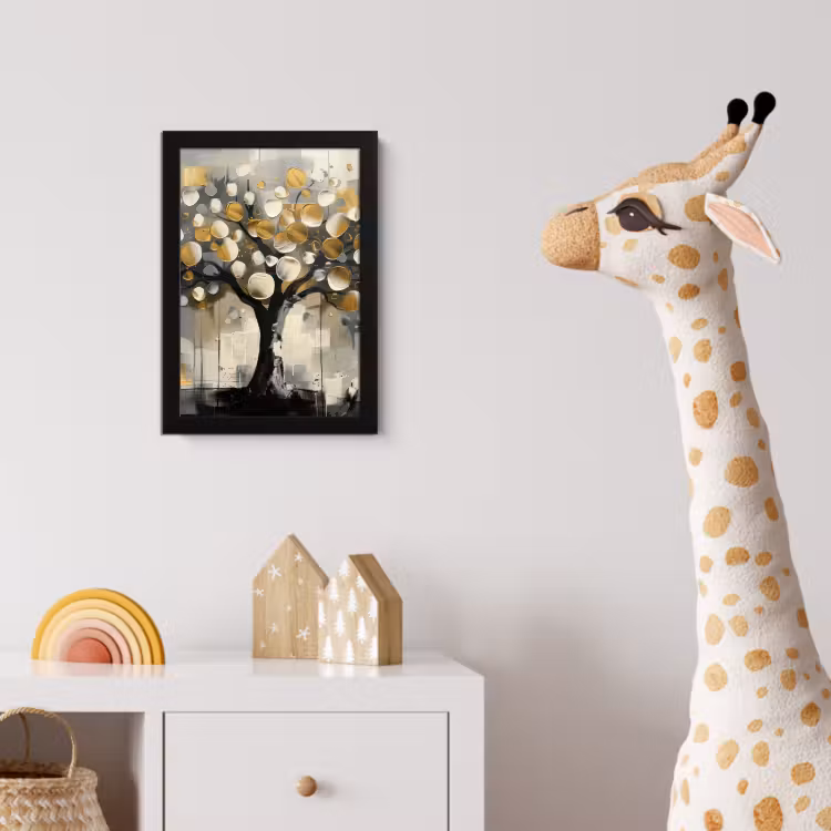 Bilder mit Rahmen - Baum - Abstrakt - Beige - Gold - Schwarz — 5