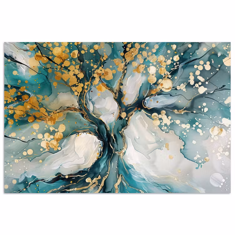 Poster - Baum - Modern - Lackoptik - Türkis - Gold — 1