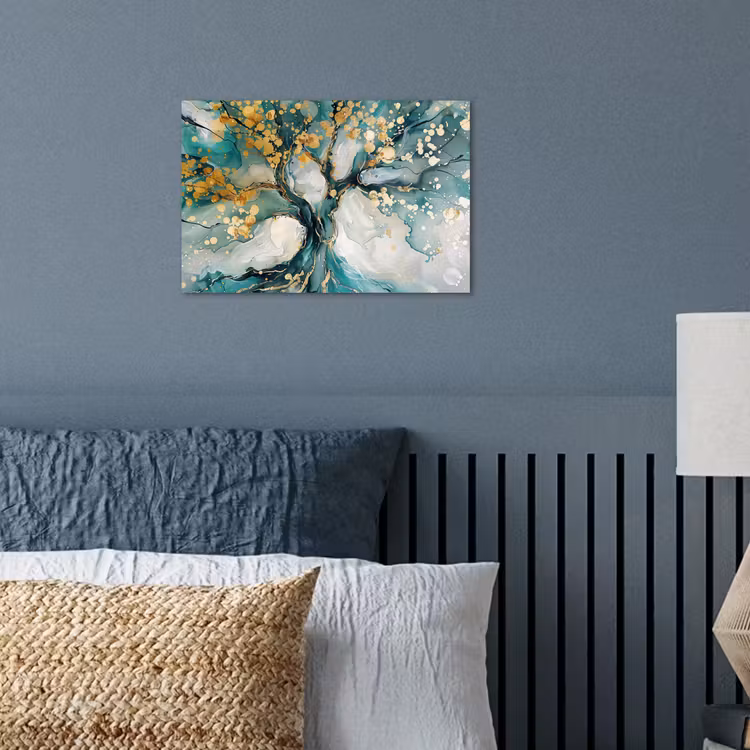 Poster - Baum - Modern - Lackoptik - Türkis - Gold — 3