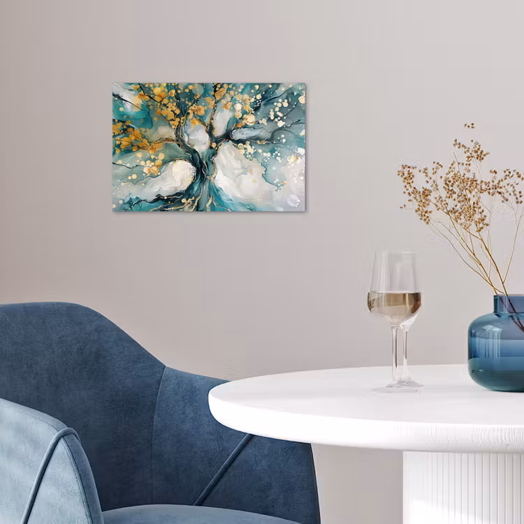 Poster - Baum - Modern - Lackoptik - Türkis - Gold — 4