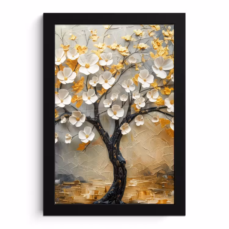Bilder mit Rahmen - Baum - Blumen - Gold - Beige — 1