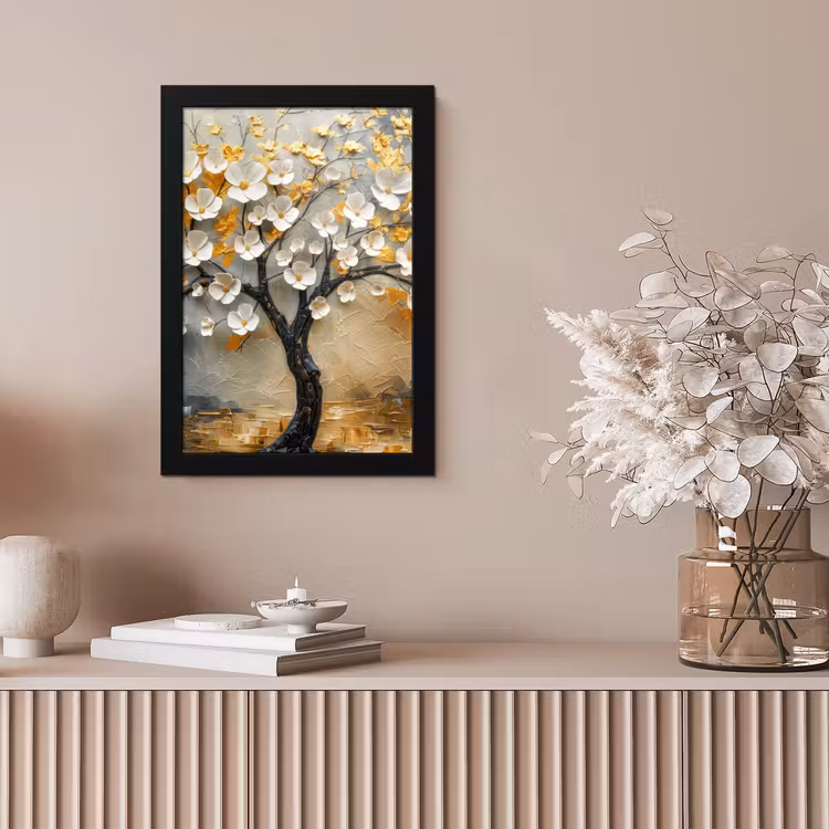 Bilder mit Rahmen - Baum - Blumen - Gold - Beige — 4