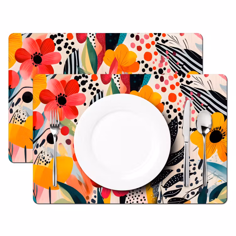 Tischset - 6 Stück - Blumen - Blätter - Abstrakt - Farbenfroh — 2