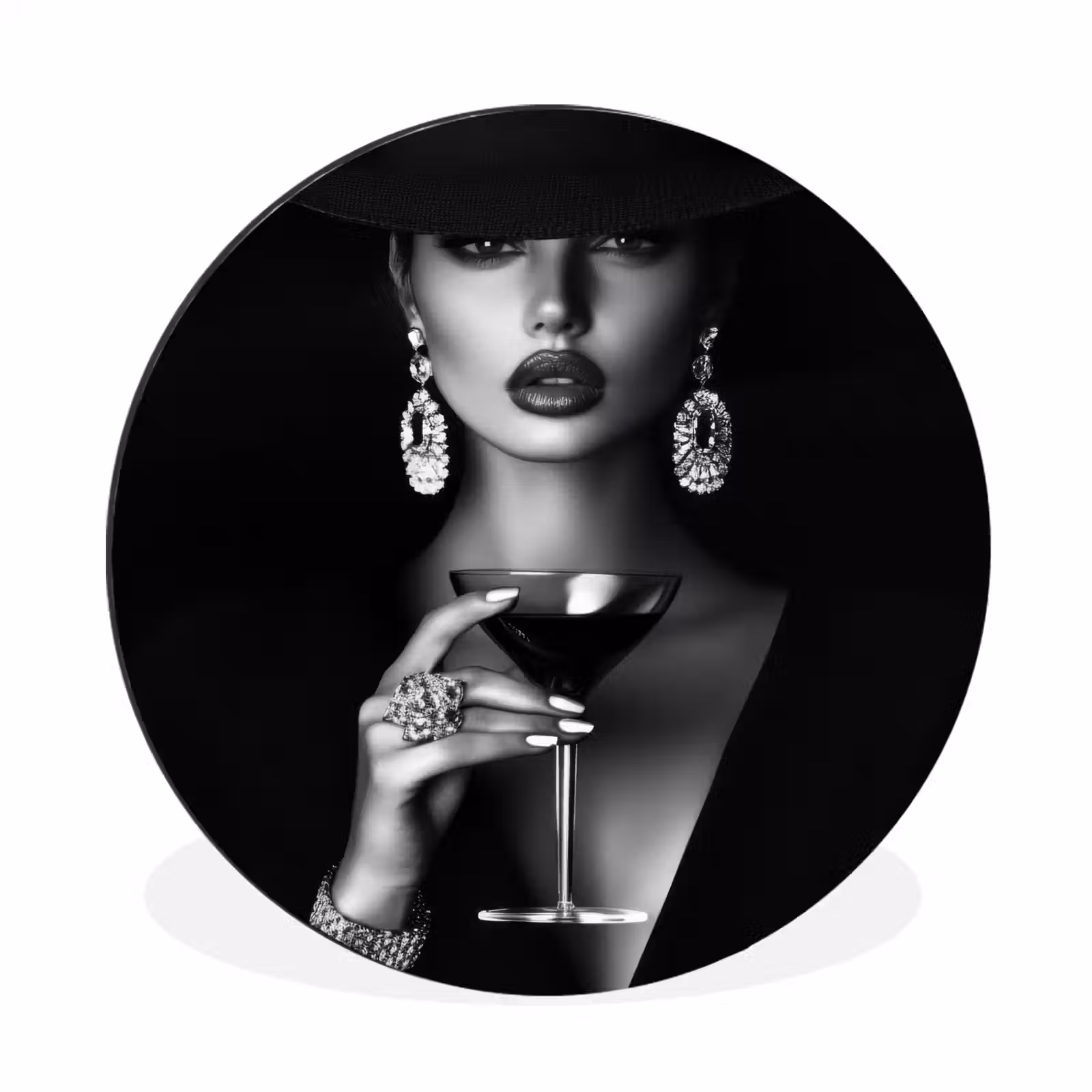 Alu-Dibond-Bild Rund - Frau - Cocktail - Schick — 1