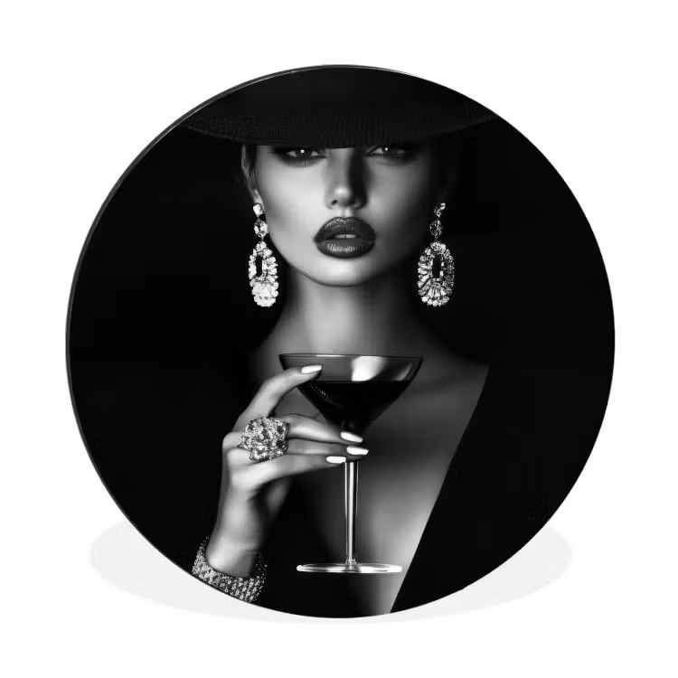 Alu-Dibond-Bild Rund - Frau - Cocktail - Schick — 1