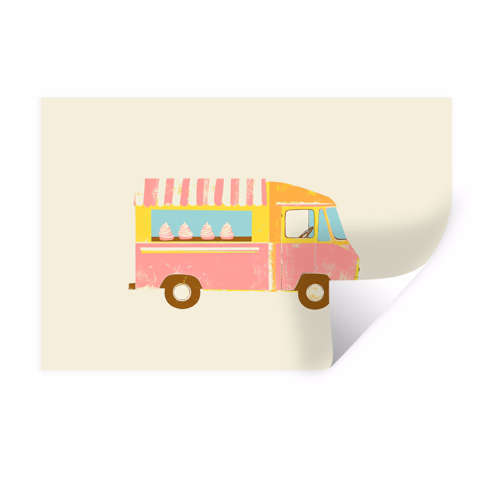 Wandtattoo – Eiscreme-Wagen - Retro - Softeis - Rosa — 1
