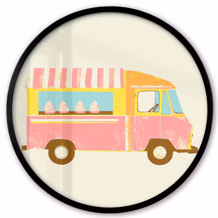 Poster im rahmen rund - Eiscreme-Wagen - Retro - Softeis - Rosa — 1