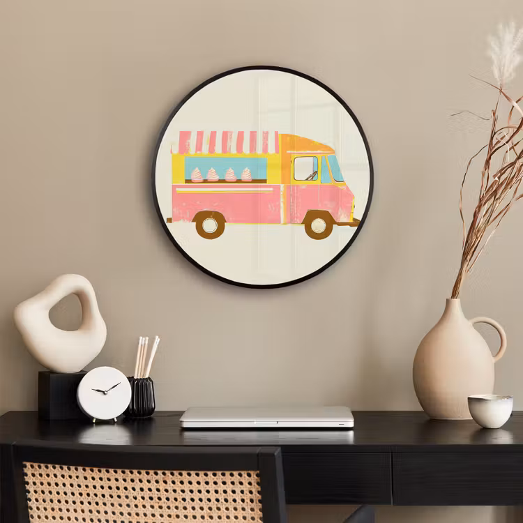 Poster im rahmen rund - Eiscreme-Wagen - Retro - Softeis - Rosa — 3