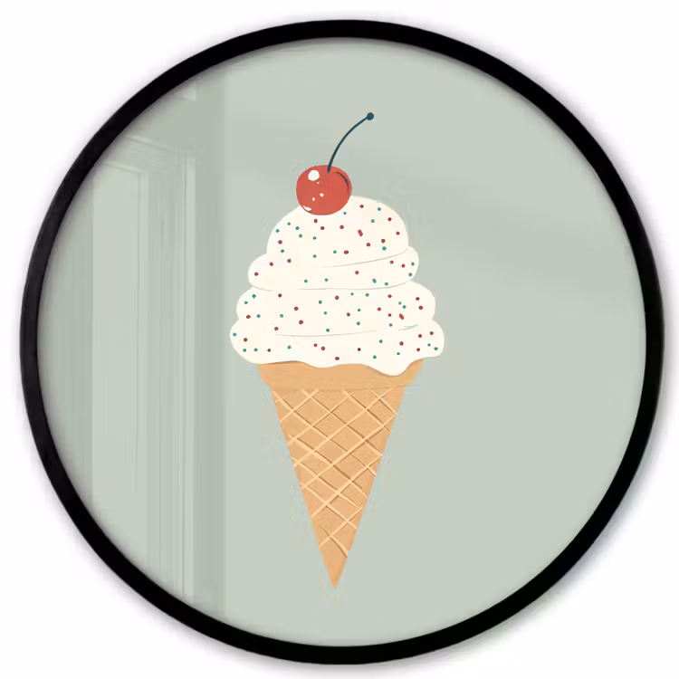 Poster im rahmen rund - Illustration - Eiscreme - Sprenkeln - Kirsche — 1