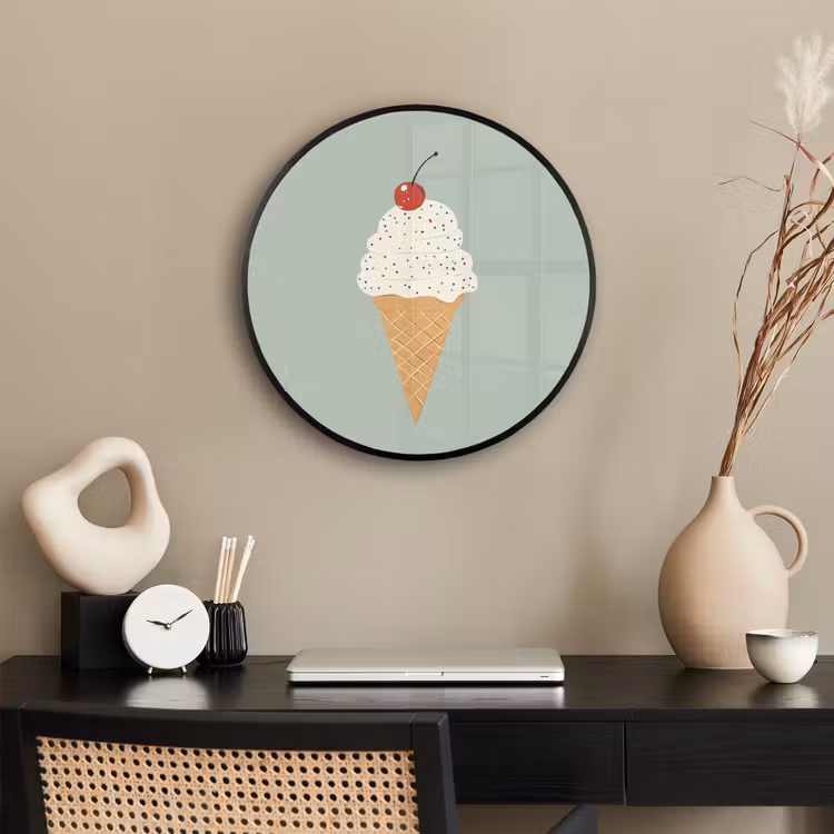 Poster im rahmen rund - Illustration - Eiscreme - Sprenkeln - Kirsche — 3