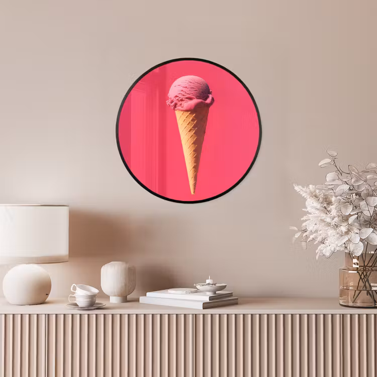 Poster im rahmen rund - Schaufel Eiscreme - Rosa - Horn — 5