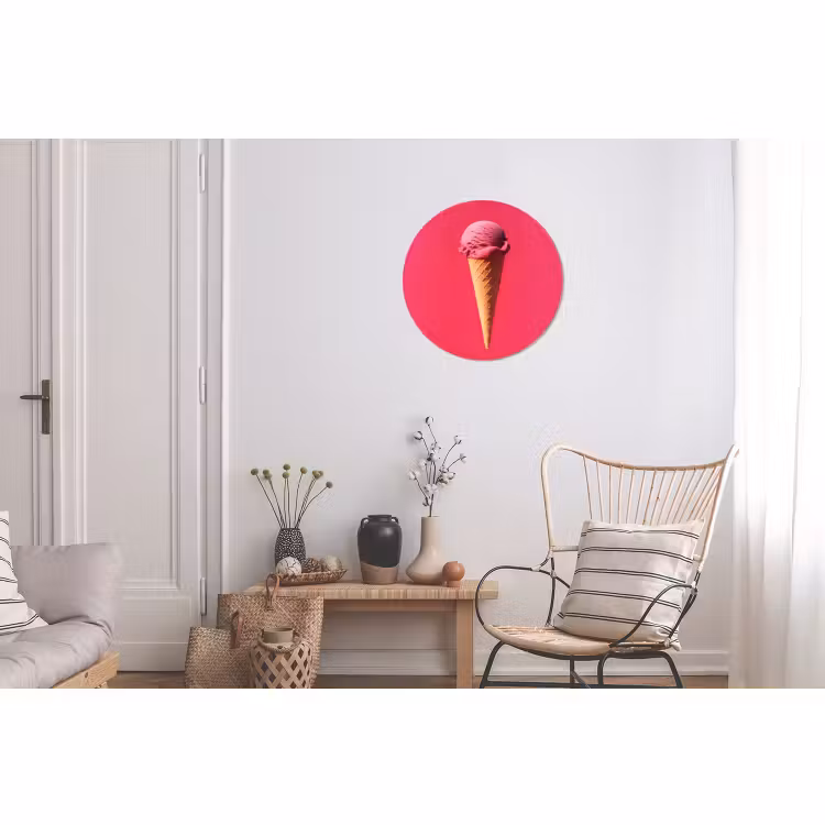 Alu-Dibond-Bild Rund - Schaufel Eiscreme - Rosa - Horn — 2