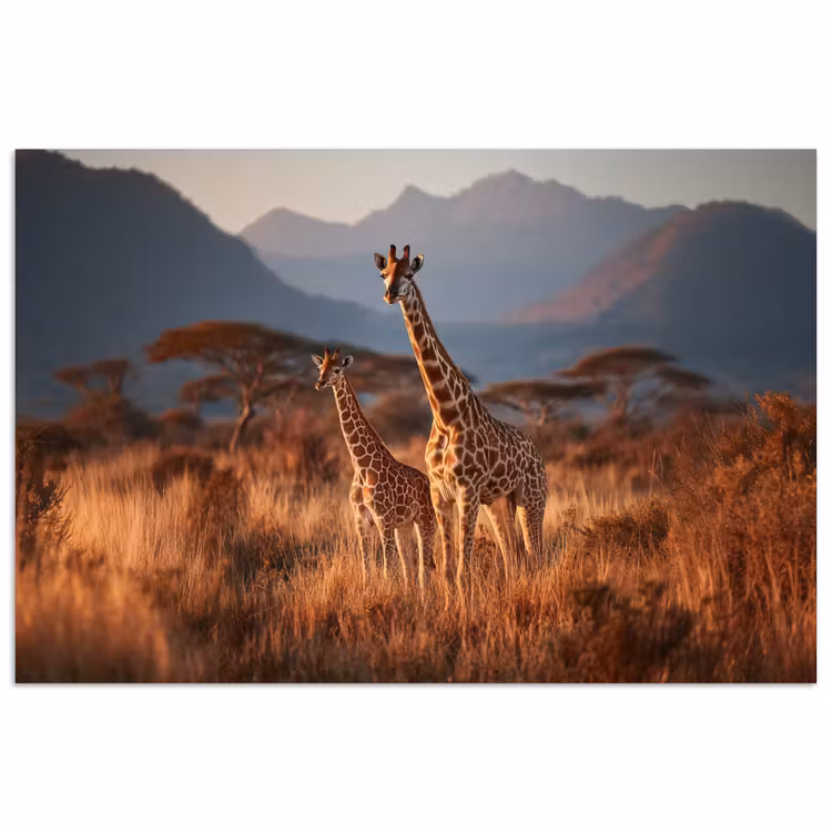 Poster - Giraffen - Hohes Gras - Akazienbäume — 1