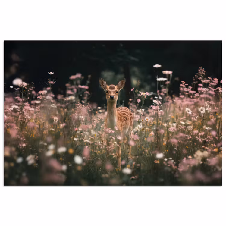 Poster - Hirsche - Wildblumen - Wald — 1