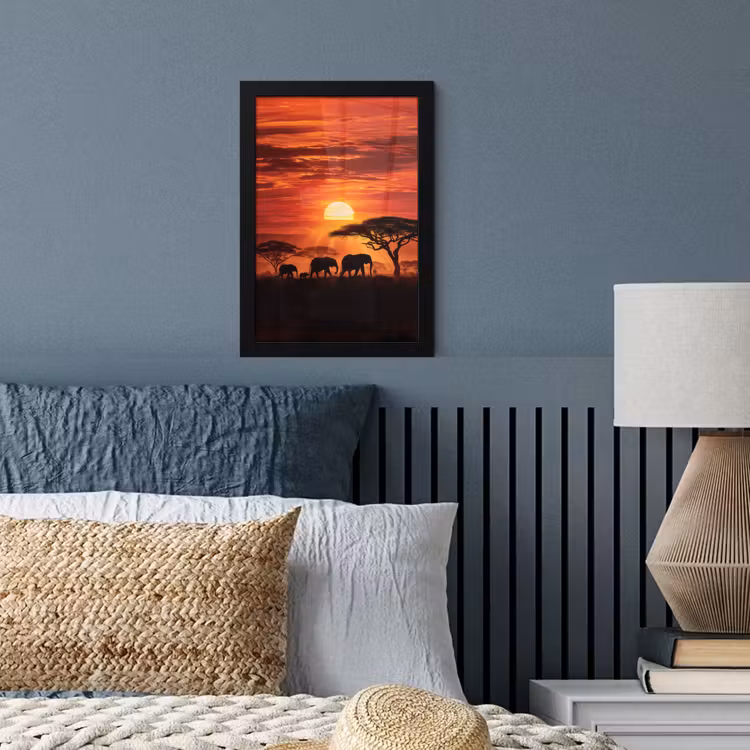 Bilder mit Rahmen - Savanne - Elefanten - Sonnenuntergang — 3