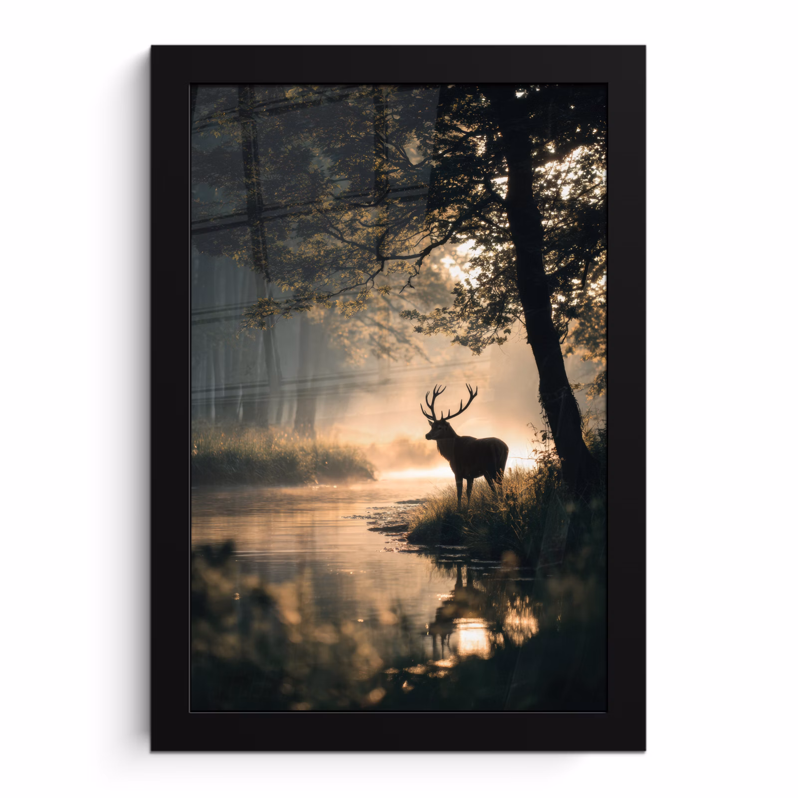Bilder mit Rahmen - Hirsche - Waldbach - Mystisch — 1