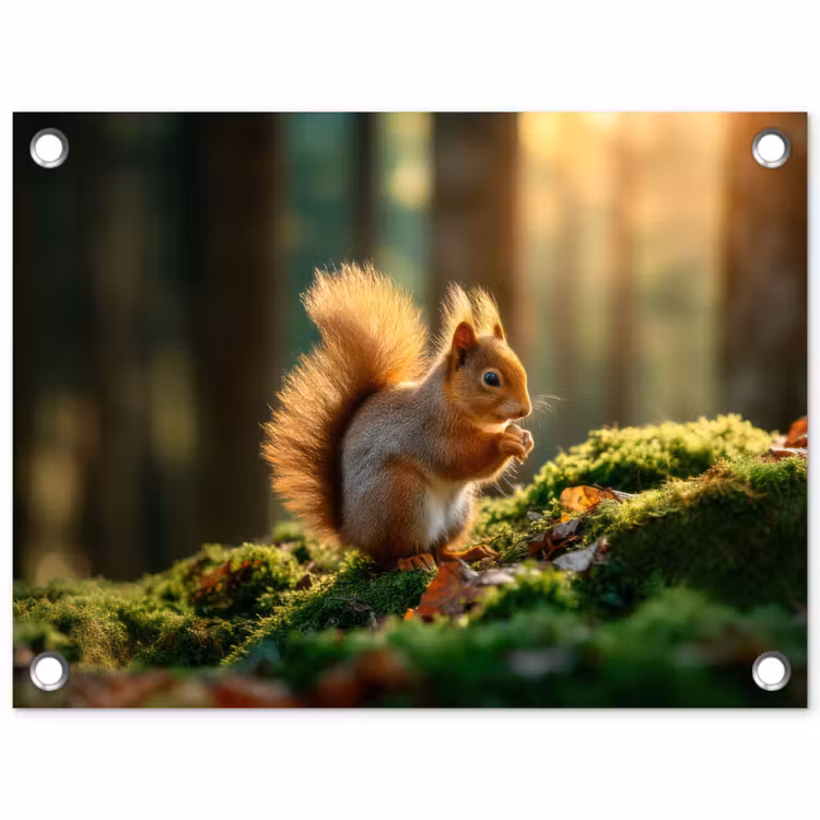 Gartenposter - Eichhörnchen - Nuss - Gras — 1