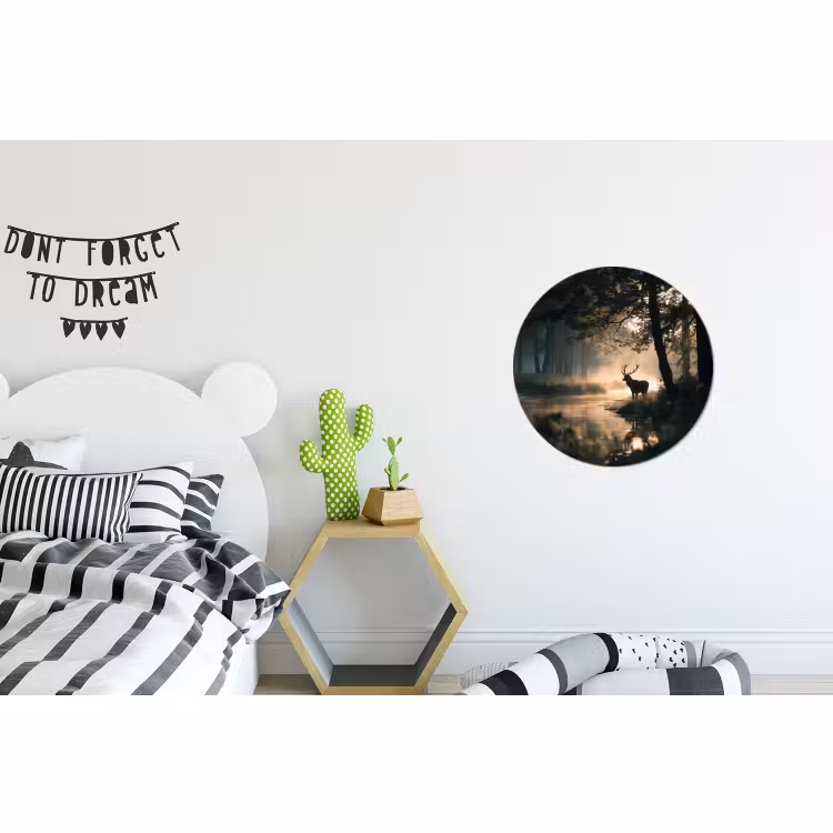Alu-Dibond-Bild Rund - Hirsche - Waldbach - Mystisch — 4