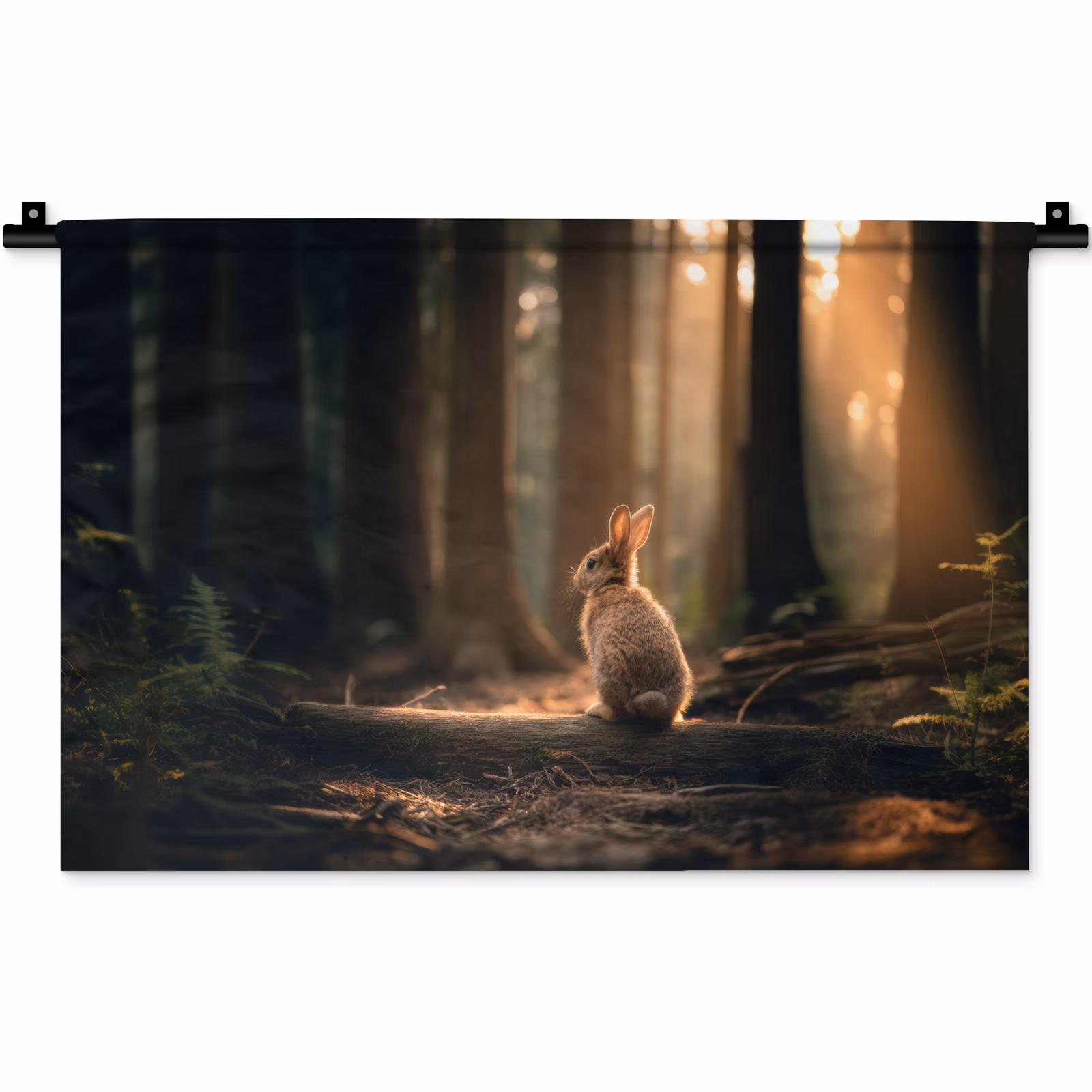 Wandteppich - Kaninchen - Wald - Sonnenstrahlen — 1