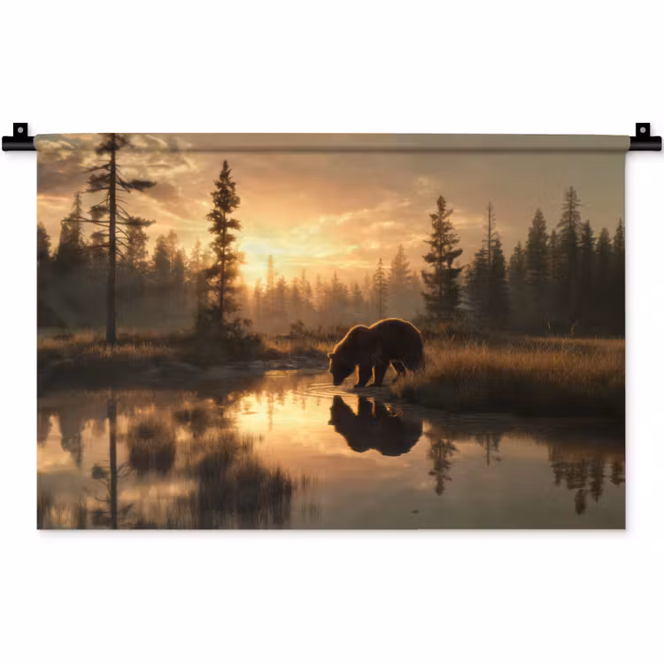 Wandteppich - Bär - Wasser - Wald - Morgenlicht — 1