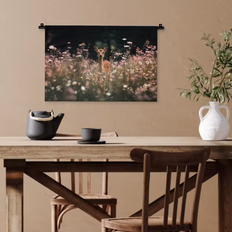 Wandteppich - Hirsche - Wildblumen - Wald — 3