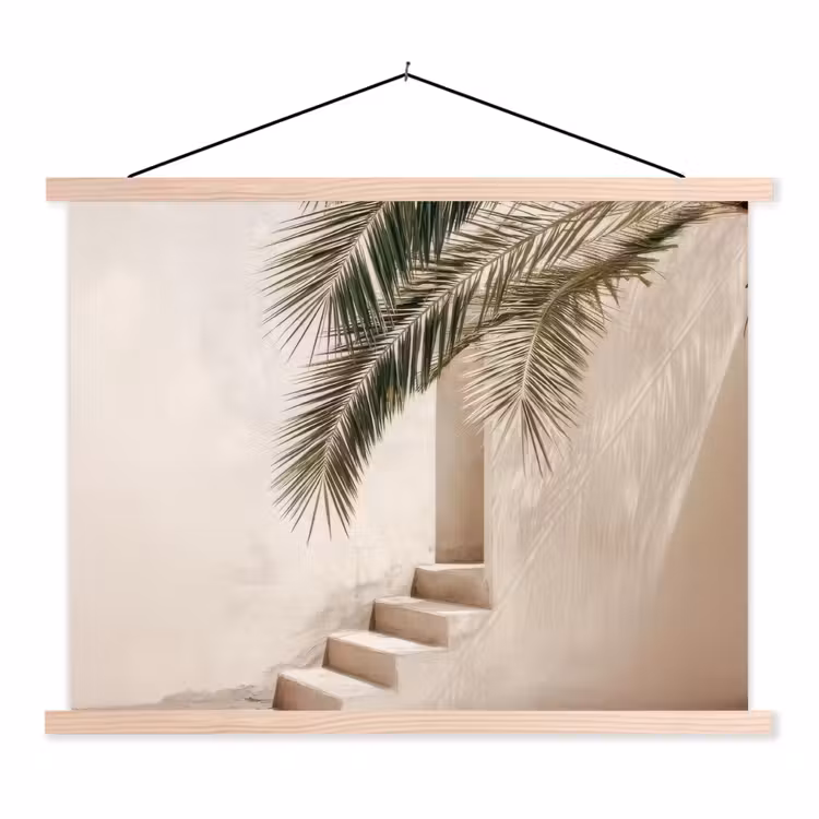 Stoffbild - Palme - Schatten - Treppe - Beige — 1