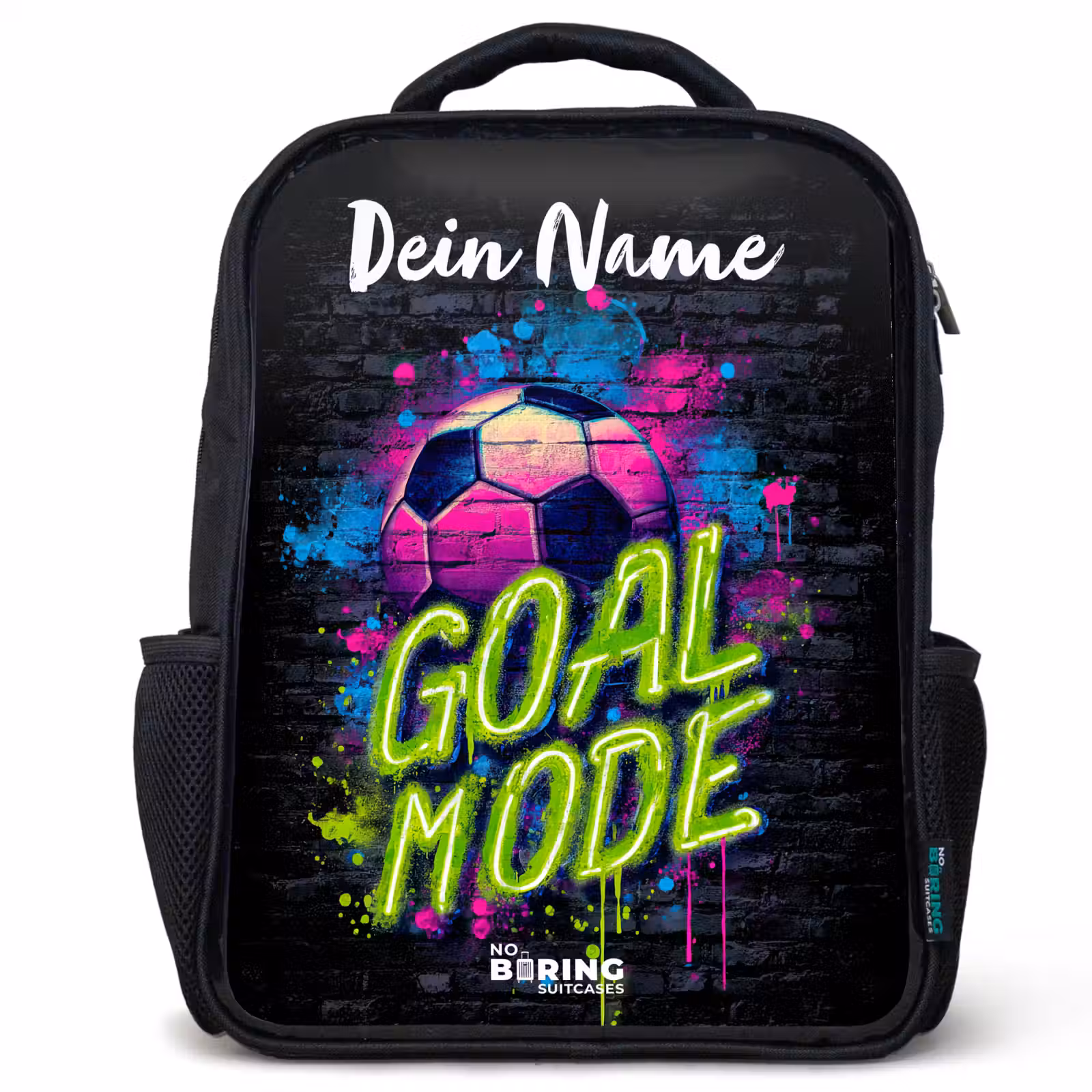 Kinderrucksack mit Namen - Schwarz - Neon - Graffiti - Fußball - Farbenfroh — 1