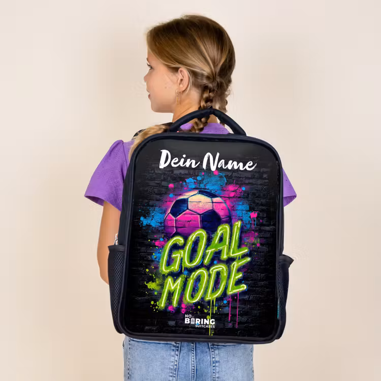 Kinderrucksack mit Namen - Schwarz - Neon - Graffiti - Fußball - Farbenfroh — 4