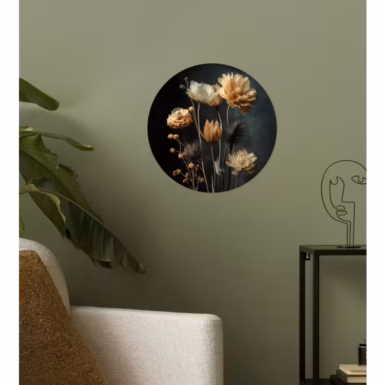 Runde Tapete - Blumenstrauß - Blumen - Licht - Schwarz — 3