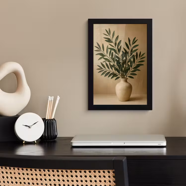 Bilder mit Rahmen - Vase - Olivenzweige - Blätter - Beige — 2