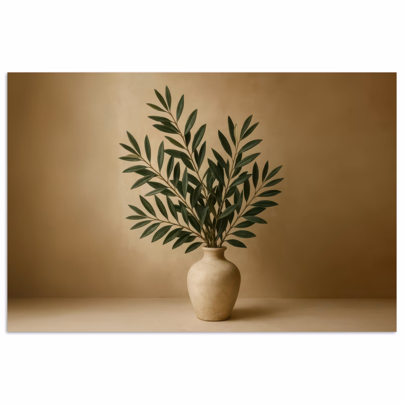 Poster - Vase - Olivenzweige - Blätter - Beige — 1
