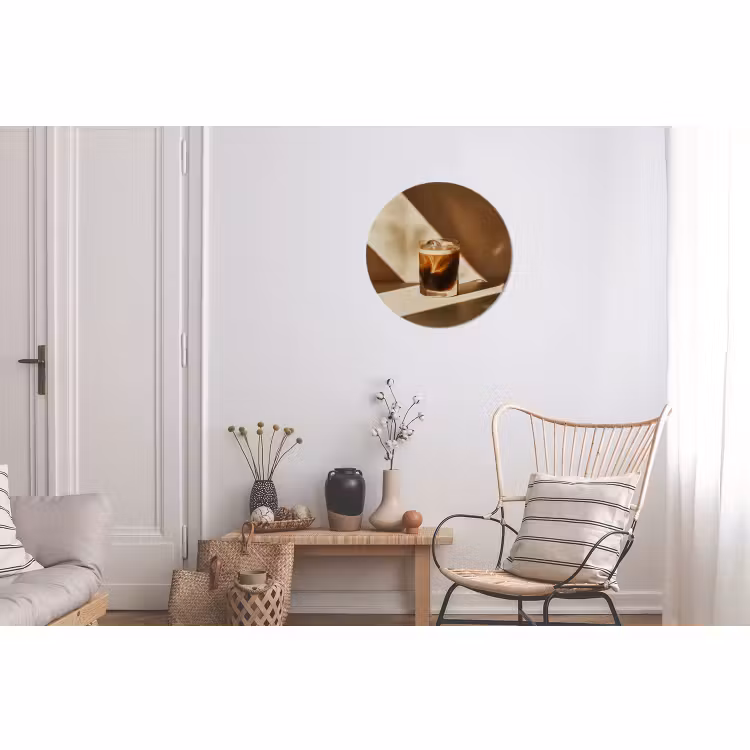 Alu-Dibond-Bild Rund - Glas - Eiskaffee - Schatten - Braun — 2