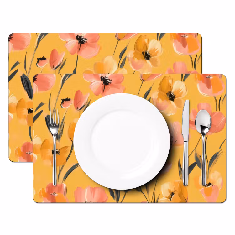 Tischset - 6 Stück - Blumen - Gemalt - Gelb — 2