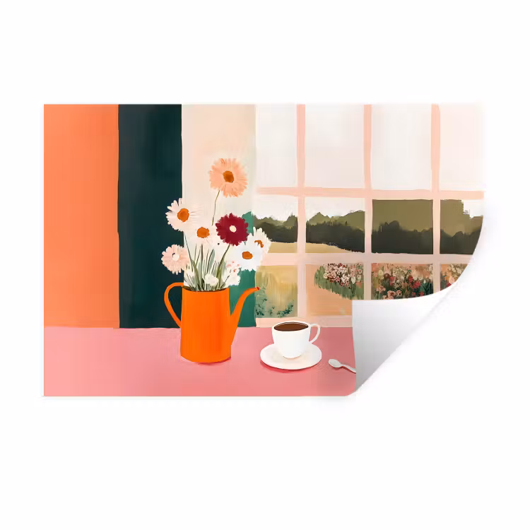 Wandtattoo – Blumen - Kaffee - Fenster — 1