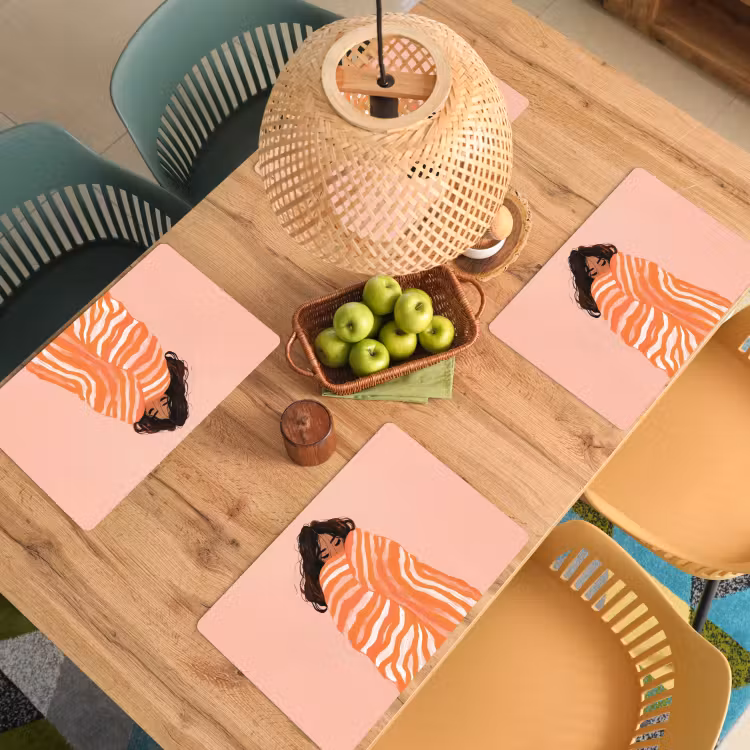 Tischset - 6 Stück - Mädchen - Decke - Gestreift - Orange — 4