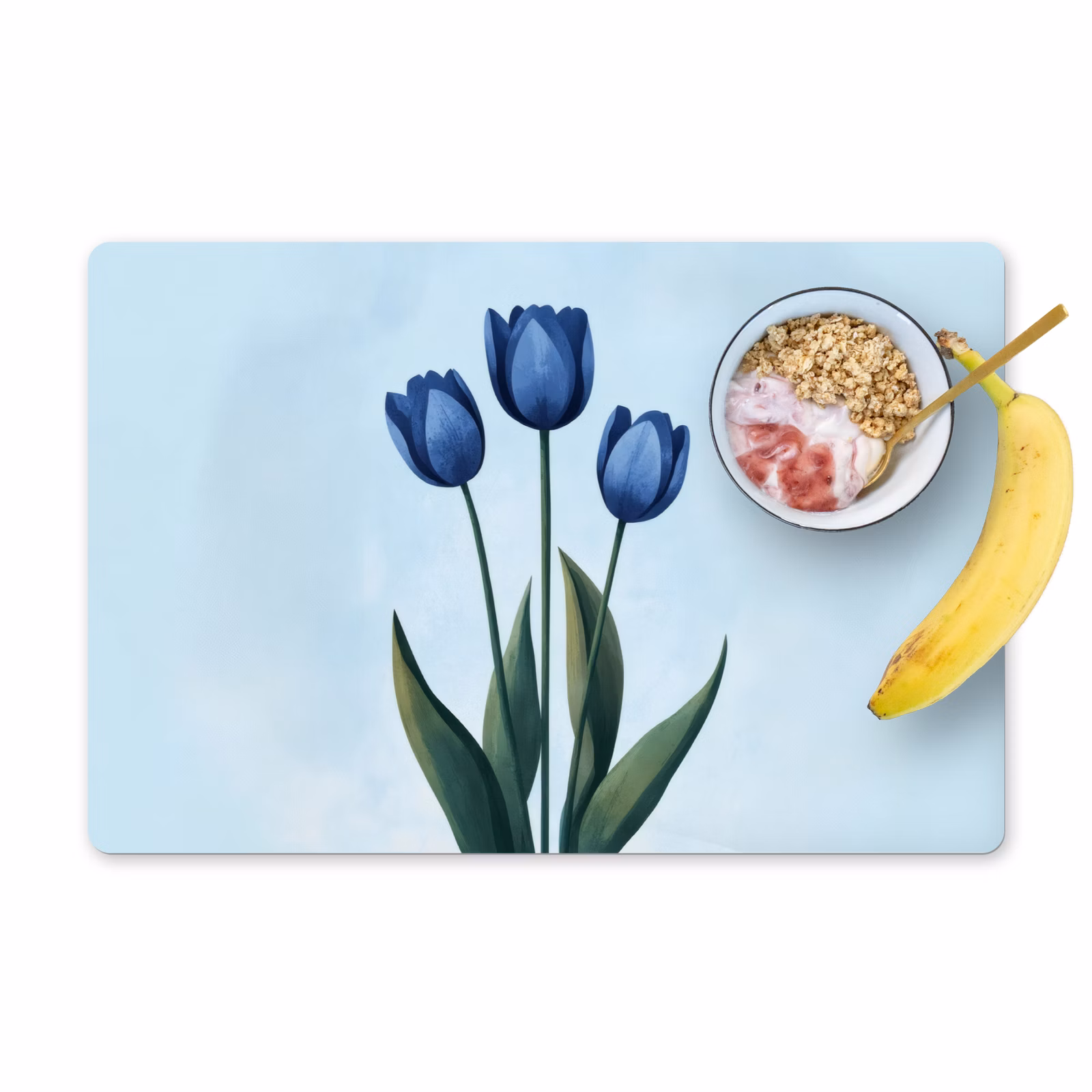 Tischset - 6 Stück - Tulpen - Blau - Blätter — 1