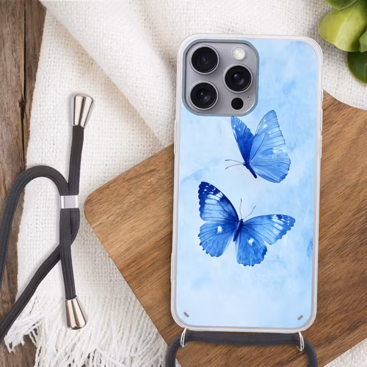 Handyhülle mit Band - Schmetterlinge - Ornamental - Blau — 3