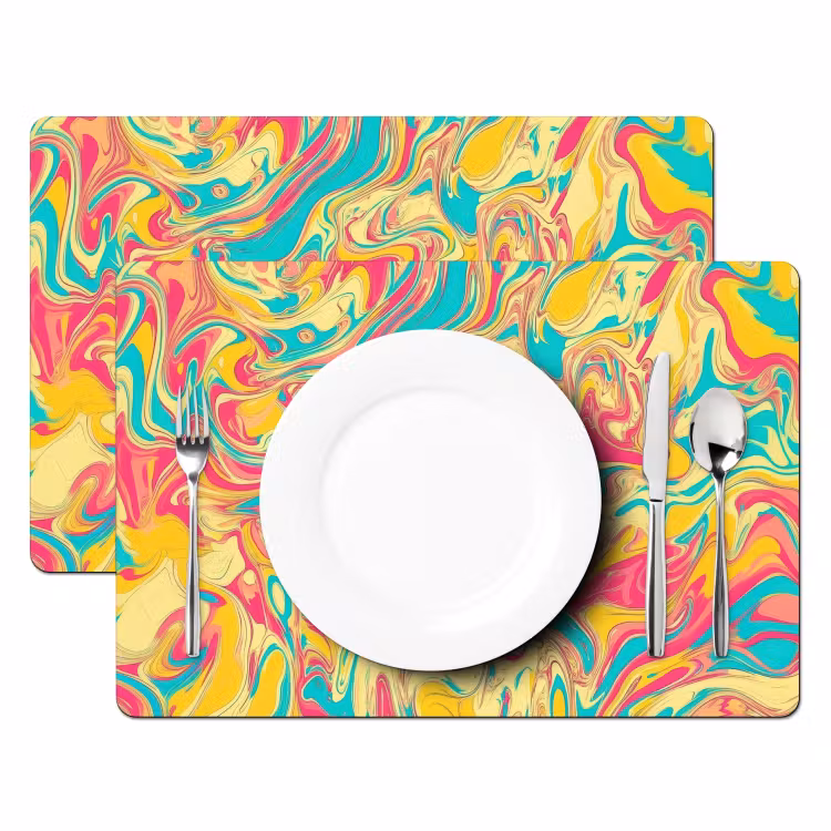 Tischset - 6 Stück - Gelb - Rosa - Blau - Retro — 2