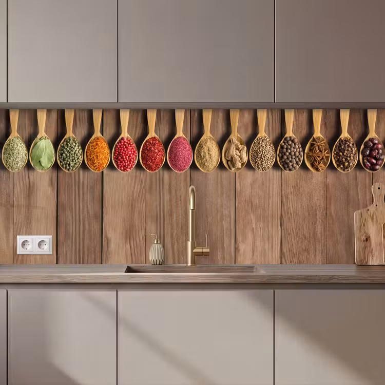 Küchenrückwand - Löffel - Kräuter - Holz — 1