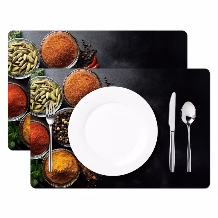 Tischset - 6 Stück - Gläser - Tabletts - Blätter - Kräuter — 2
