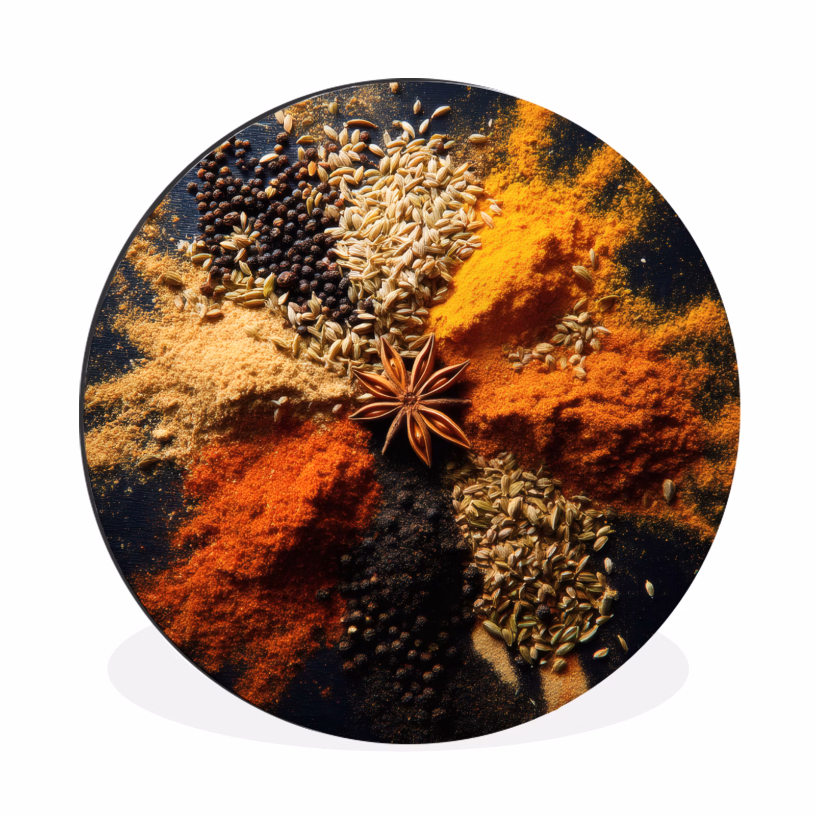 Alu-Dibond-Bild Rund - Gewürze - Explosion - Orange — 1