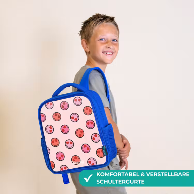 Kinderrucksack - Blau - Herz - Smiley - Muster — 3