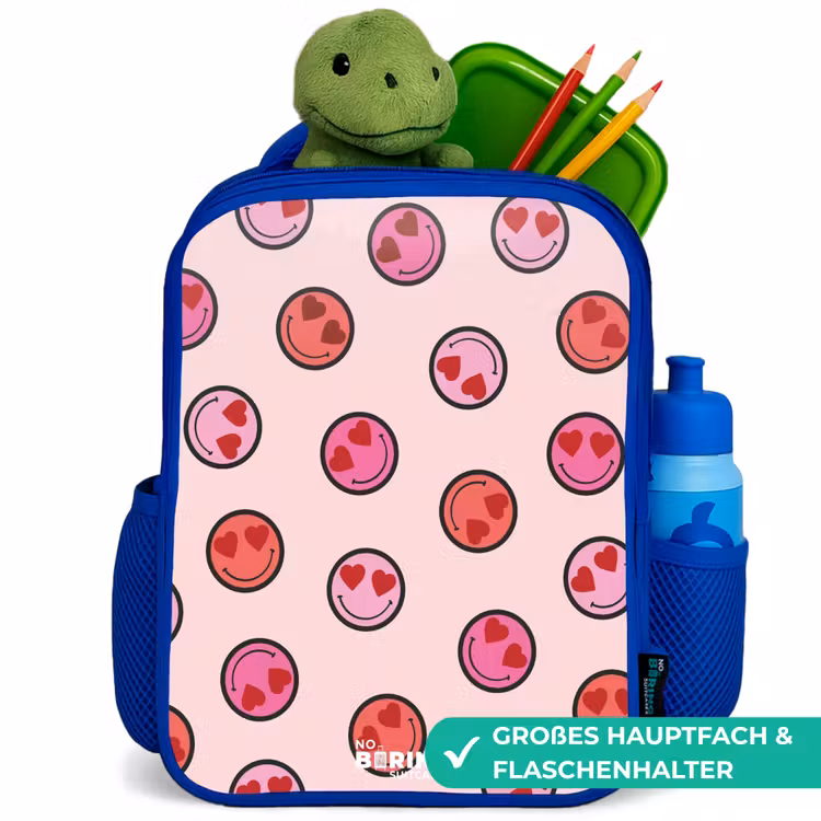 Kinderrucksack - Blau - Herz - Smiley - Muster — 4
