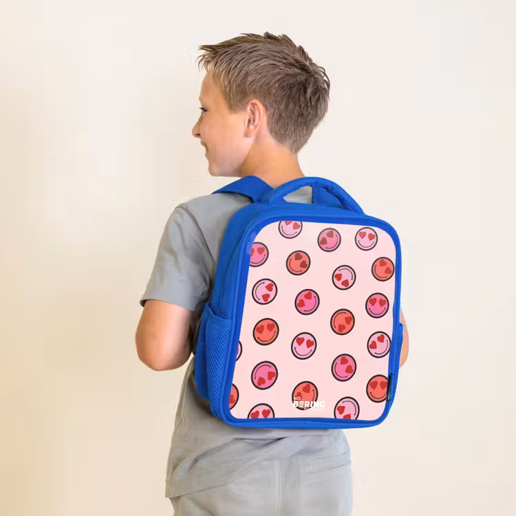 Kinderrucksack - Blau - Herz - Smiley - Muster — 5