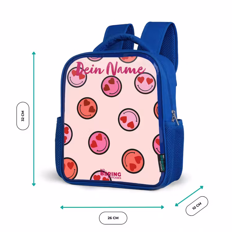 Kinderrucksack - Blau - Herz - Smiley - Muster — 6