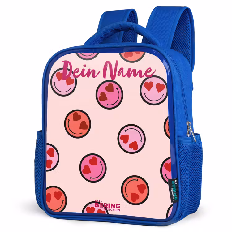 Kinderrucksack - Blau - Herz - Smiley - Muster — 8