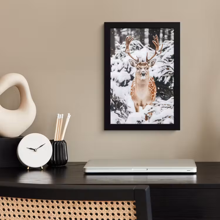 Bilder mit Rahmen - Hirsche - Schnee - Winter - Wald - Tiere — 2